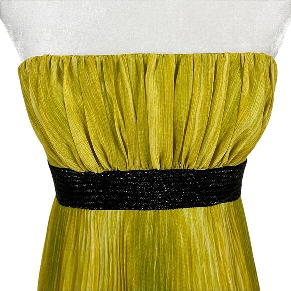 Carmen Marc Valvo Lime Green Pleated Strapless Beaded Waist Maxi Dress Gown 2 - Picture 4 of 10